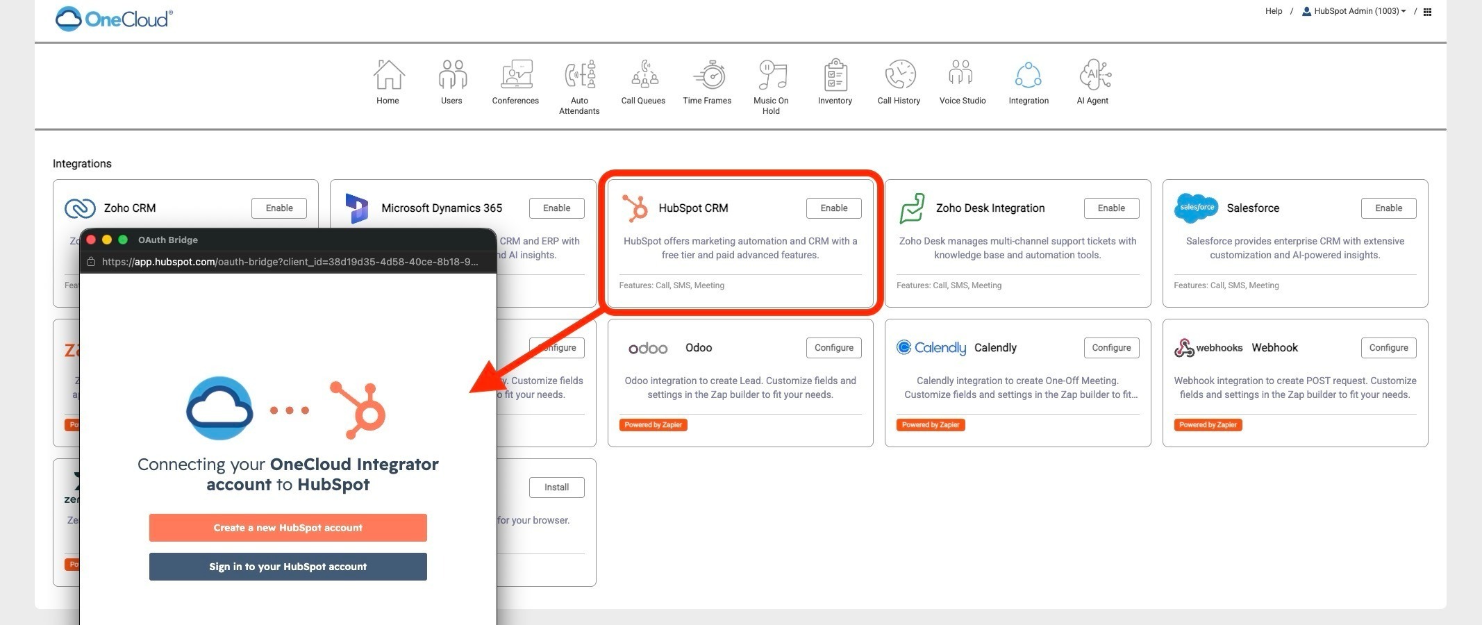 Configuração simples: basta ativar a integração com o HubSpot e fazer login